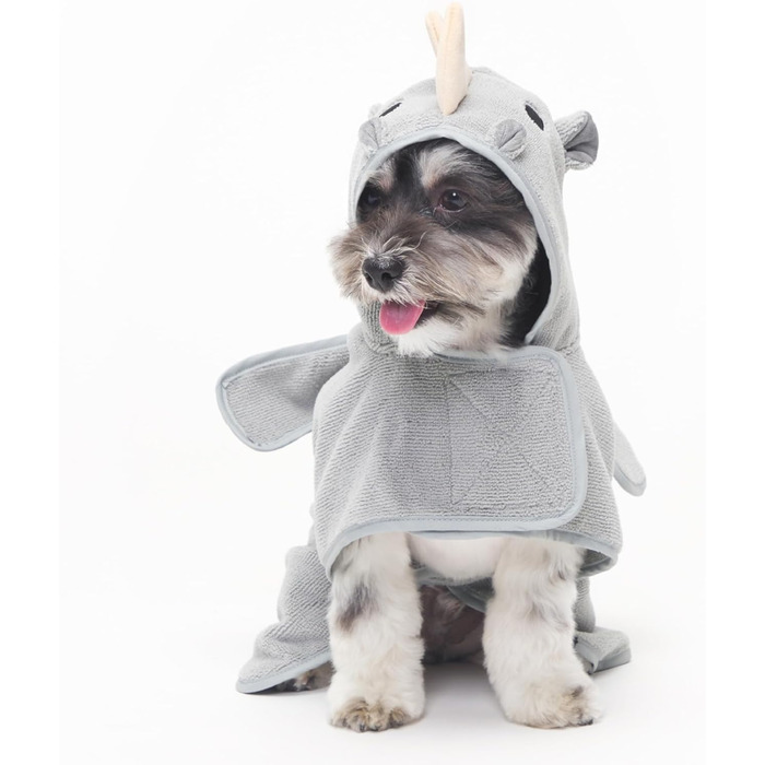 Рушник для собак BarkBox – халат для купання, швидко сохне, колір 'Носоріг', розмір S