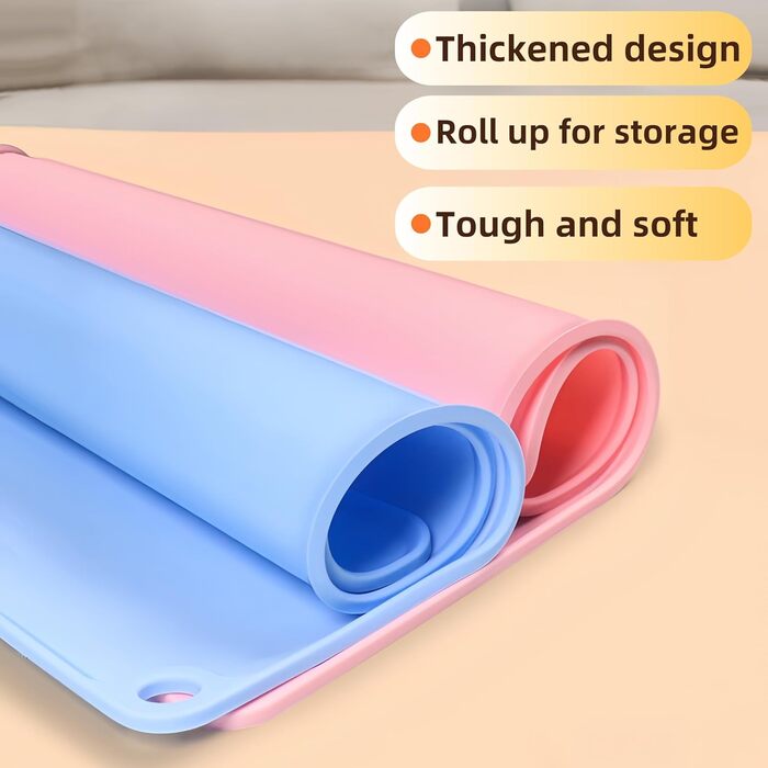 Силіконова килимок для годування домашніх тварин, 50,8 x 40,6 см, вологостійкий, для собак та котів, з антиковзаючою основою, з бортиками, легко миється, сірий