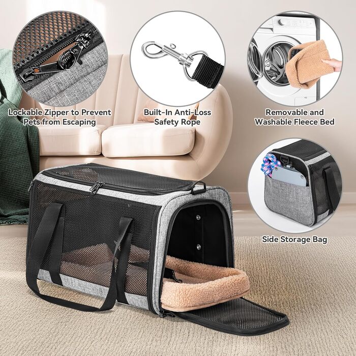 Переносна переноска для котів та маленьких собак Petsfit - сіра, розмір M (45,5 x 28 x 28 см)
