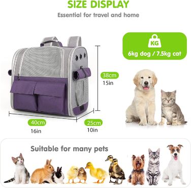 Рюкзак для тварин PETCUTE: переноска для собак та котів, знімний килимок, безпечний ремінь, зелений (фіолетовий)