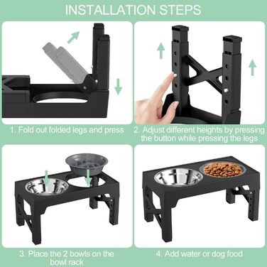 Підвищена годівниця для собак Crynvor, миска для корму та води, регульована по висоті, 5 положень, складана, для середніх та великих собак