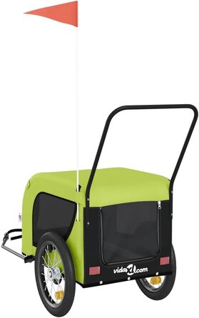 Фасба Причіп для собак, причіп для велосипеда, причіп для собак з відбивачами та прапорцем, причіп для котів та домашніх тварин, зелений та чорний Оксфорд, тканина та залізо