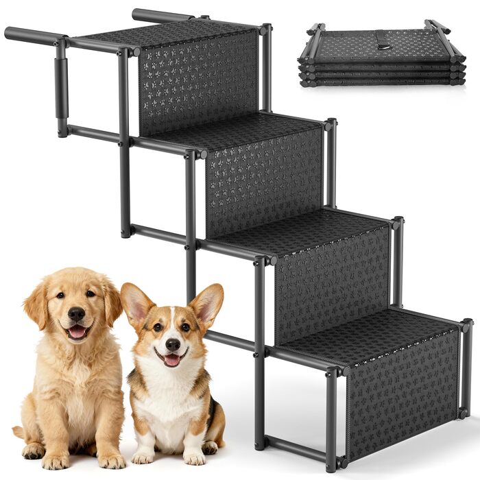 Східці для собак Auto, розкладні, до 80 кг, для великих та маленьких собак, водонепроникний PVC, 4 сходинки