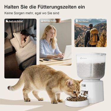 Автомат годування котів з камерою, розумний автомат для котів, 5л, 1-6 прийомів їжі, для котів та середніх тварин (з кнопками)