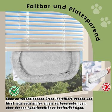 Кішка ліжко на вікно Casgee 60x30 см, гамак для котів з міцними присосками, ліжко для котів на вікно, складане ліжко для котів на вікно, підходить для котів вагою до 20 кг, гамак для котів на вікно (з великим ліжком для котів, сірий)