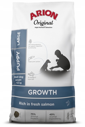 Корм для цуценят великих порід Arion Original Growth Salmon з лососем, 12 кг