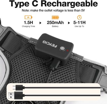 Світловідбиваючий нашийник для собак великих порід Feycig з LED підсвічуванням, акумуляторний, регульований, 3 режими освітлення, висока видимість (Чорний, Large)