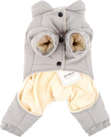 Зунеа Теплий зимовий костюм для собак, флісова підкладка, теплий одяг для цуценят, теплий комбінезон для собак, для дівчаток та хлопчиків (M, сірий)