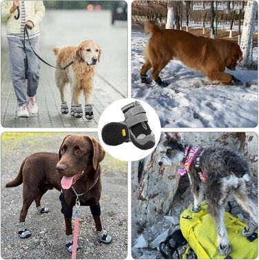 Черевики для собак середніх порід, неслизькі, з світловідбиваючими смугами, захист лап для снігоходів/прогулянок/відпочинку на природі/підлоги (2) сірі