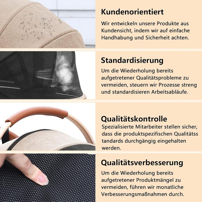 Візок для собак та котів 4-колісний, до 30 кг, для 2 котів, поворотні колеса, сітчасті вікна, 3-в-1 (Хакі, 39.8x77x102 см)