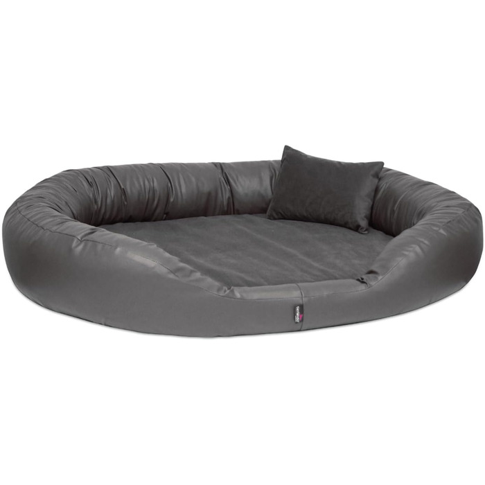 Ортопедичне ліжко для собак Tierlando® Sammy VIP з віскоматрацом та високим бортиком з штучної шкіри (веллуру) - для суглобів, комфортний сон, розмір 100x85 см, колір: Графіт