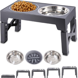 Підвищена годівниця для собак Тоарен, 2 миски з нержавіючої сталі, регульована висота, для великих, середніх та маленьких собак