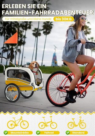 Причіп для собак SEPNINE® 2-в-1 для велосипеда та джоггінгу, до 30 кг (жовтий)
