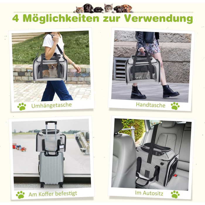 TOFFCAEA Транспортна сумка для кота/собаки, переноска для собак, складана переноска для котів, портативна, 6 кг, для середніх собак та котів (Сірий, 43 x 28 x 28 см)