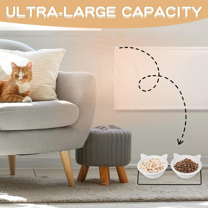 Набір з 2 керамічних мисок для котів, нахил 15°, протиковзкий, для води, вологого та сухого корму, ласощів, ідеально для котів та маленьких собак