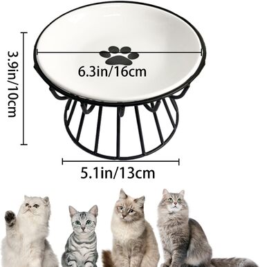 Керамічні годівниці для котів з металевим підставкою, підняті миски для кошенят та води, підняті миски для котів, плоскі миски для домашніх котів, цуценят, маленьких собак, 2 шт. 【2 шт. чорний + зелений】