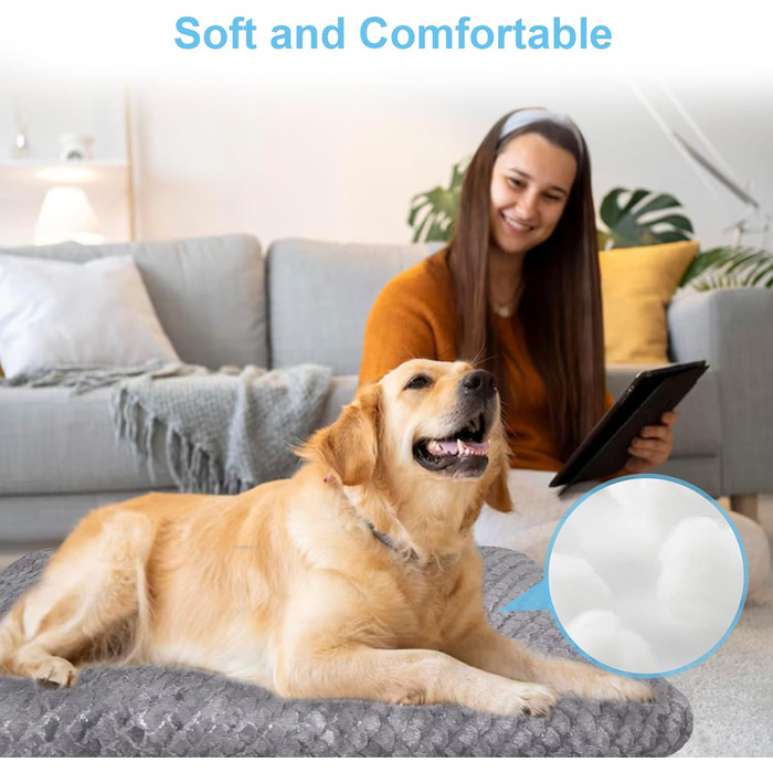 Ортопедична подушка для собак Asapnd, 102x69 см, сірий колір, з антиковзким дном, м'яка та зручна, для великих собак, миється, з малюнком луски риби