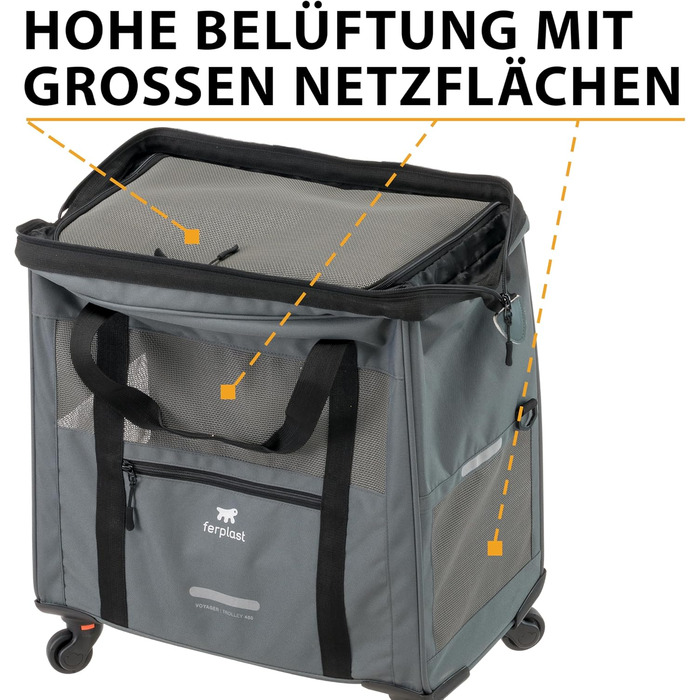 Транспортна переноска для собак та котів Ferplast Voyager Trolley, біла, з висувним ручками та колесами, до 15 кг, 46x26x48 см