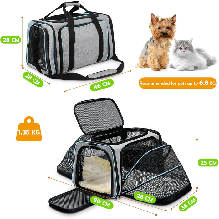 Складана переноска для котів і собак ALLSOPETS, розширювана, сіра, для подорожей, туризму, кемпінгу