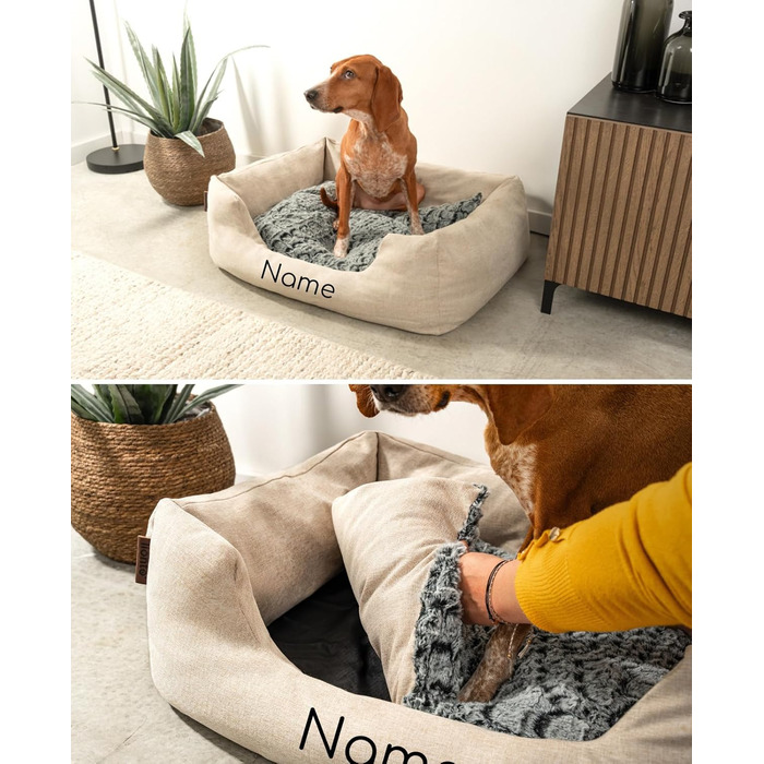 Кругле ліжко для собак та котів Lionto з м'яким двостороннім подушкою, бежеве, 80x60 см