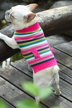 Стильний рожевий полосатий пуловер з коміром для собак, XS - теплий та зручний одяг для маленьких та середніх собак