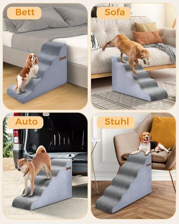 Сходинки для собак 5-ступеневі, 60 см - для дивана та високого ліжка, з антиковзким покриттям, підходять для маленьких тварин та котів з артритом