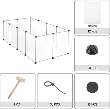 Клітка для кроликів, морських свинок та цуценят EUGAD, 145x46x75 см, прозора панель 35x45 см, без дверцят