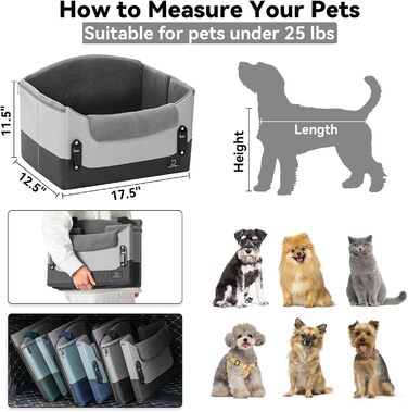 Автокрісло для собак - сіре, для маленьких собак, з кріпленням на ремінь, складне, для заднього або переднього сидіння