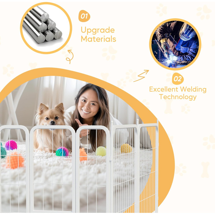 Клітка для собак HealSmart, 61 см, 8 панелей, міцна металева, портативна, для дому та вулиці, кемпінгу, двору, автодому, огорожа, приватність, тераса, білий колір