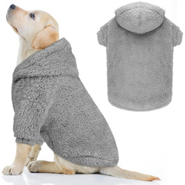 Теплий пледовий худі для великих собак, плюшевий фліс, Sherpa, сірий, розмір L