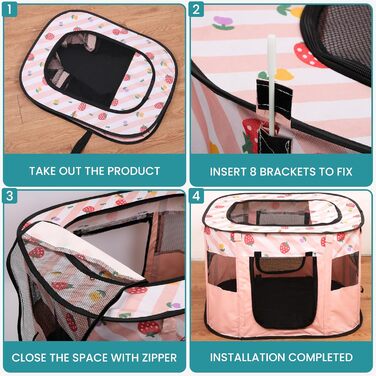 Зручний вольєр для тварин Belle Vous Pinker: для собак та котів, розкладний, дихаючий, знімний верх, для дому та вулиці