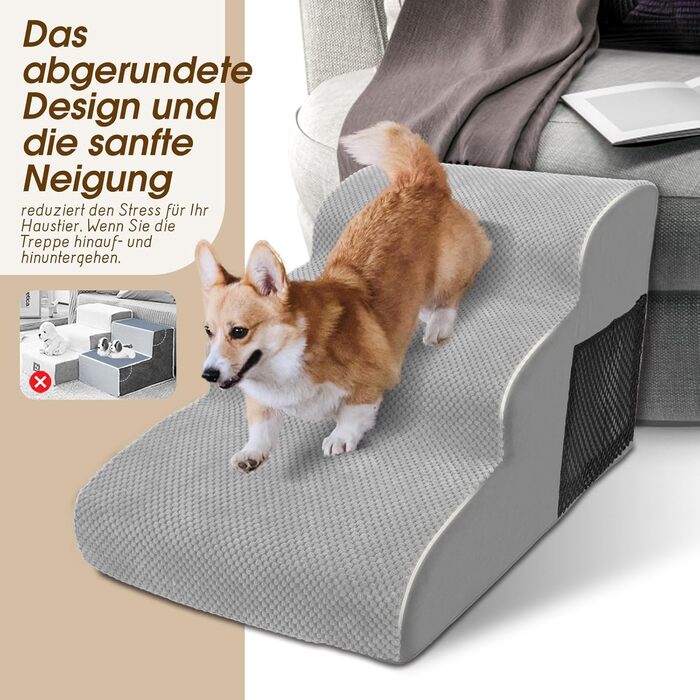Сходинки для собак 3 ступені, антиковзні, 40 см, сірі. Підходять для маленьких собак та котів. Зручні для доступу на диван/ліжко. Легко миються.
