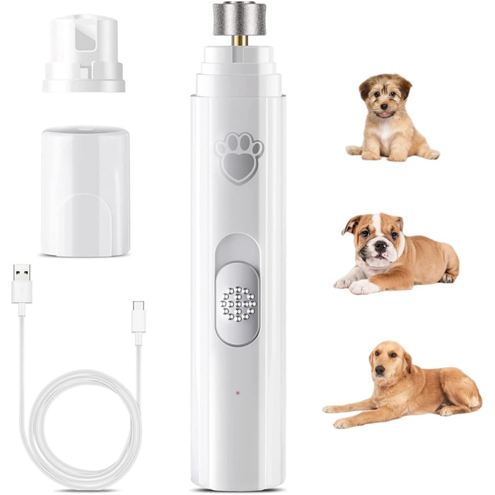 Шліфувальник для кігтів тварин Dr. Pfoten Pro Set - Безболісне підрізання кігтів для собак та котів. 2 швидкості, білий.