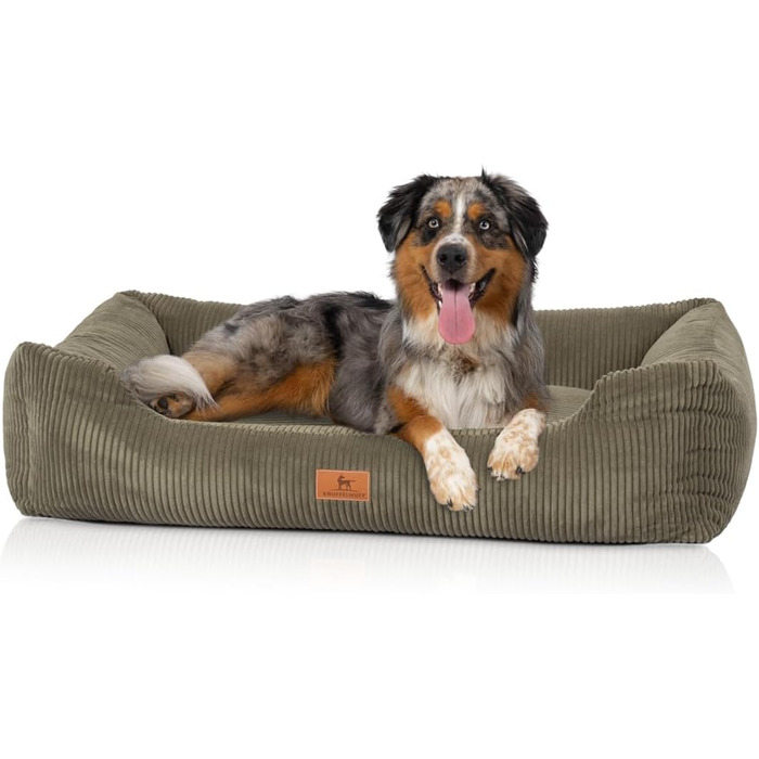 Лежак для собак Knuffelwuff Olivia XL 105x75 см, корд, знімний чохол, хакі, для великих, середніх і малих собак, машинне прання