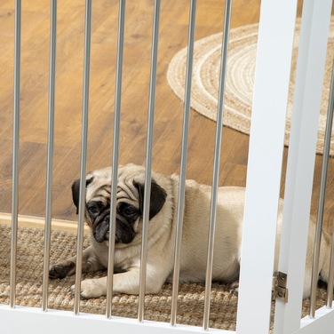 PawHut Dog Barrier Door Guard Складна підставка для собаки 3 тарілки Сходові ворота білі 154x30x80см | Аосом