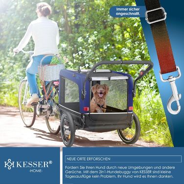 KESSER® Візок для собак Боксер 3-в-1: візок, буксир для велосипеда та буксир для бігу. Великий об'єм 240 літрів, амортизація, поворотне переднє колесо 360°, матеріал 600D Oxford Canvas, SmartSpace, максимальне навантаження 40 кг, колір Navy Blue