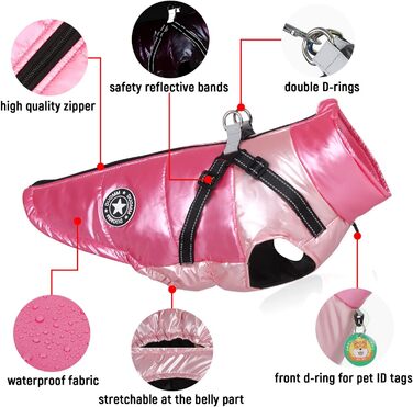 Водонепроникна зимова куртка для собак та котів SALLLEE LUCKY STORE з кільцем D, рожева, XL