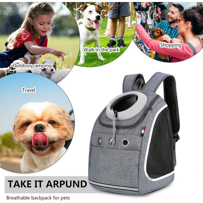 PETCUTE Рюкзак для собак і котів, переноска для тварин, рюкзак для подорожей, піших прогулянок та кемпінгу (темно-сірий)