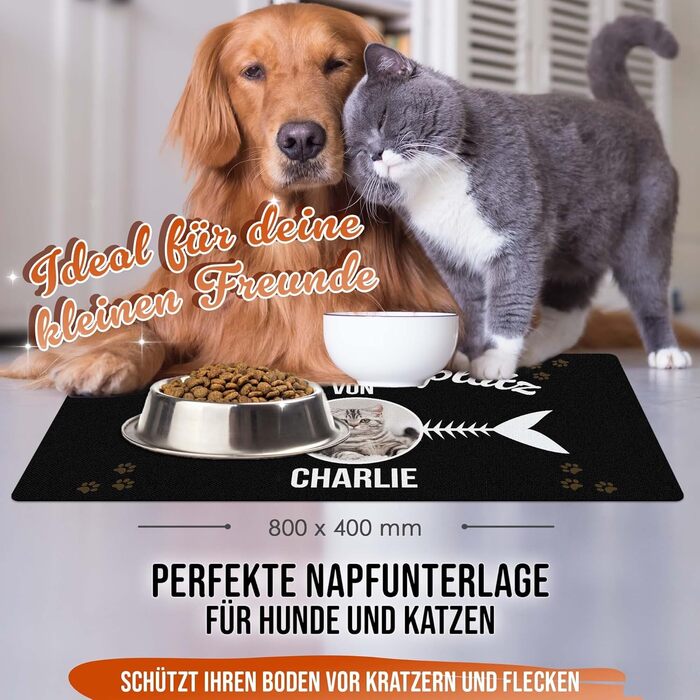 Персоналізована килимок для котячого годування з ім'ям та фото - Royal, 80 x 40 см, миючий, неслизький