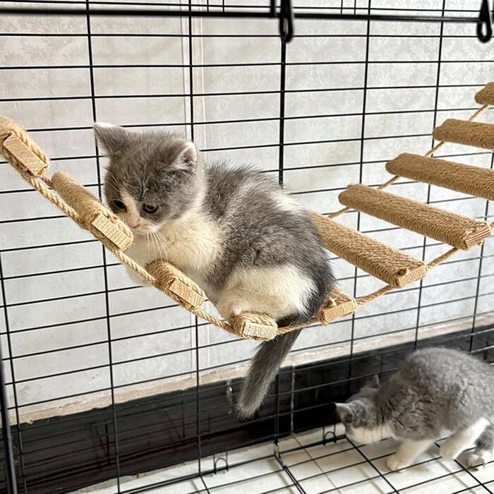Комплекс для котів Katzenleiter: Драбинка, кігтеточка, місток з сизалю на стіну (Хакі, 100 см)