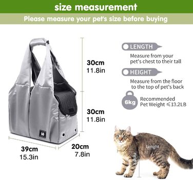PETCUTE Сумка-переноска для собак та котів, сіра. Дихаюча, з міцною основою, безпечна, з поводком та кишенями. Підходить для маленьких та середніх собак, кошенят та котів