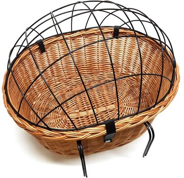 Кошик для велосипеда XXL для собак, плетіння з лози, овальний з гратами, 56 x 44 см (N-S) + подушка