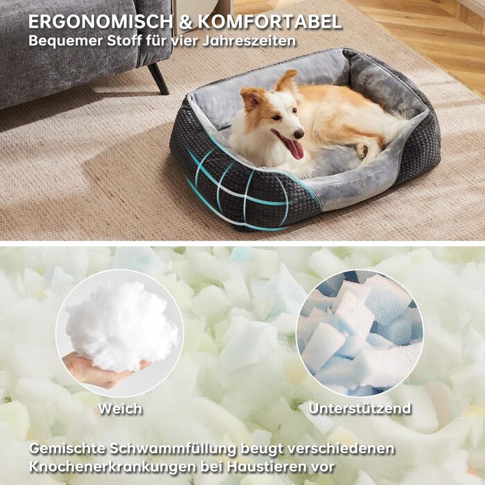 Крісло-ліжко для собак маленьких та середніх порід, миється, ортопедичне, дихаюче, 66x55x21 см, сіро-блакитне