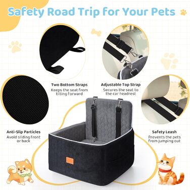 Автомобільний лежак для собак середніх та маленьких порід (до 13.6 кг), 52x52x50 см, з м'якою піною Memory Foam та кріпленням для безпеки