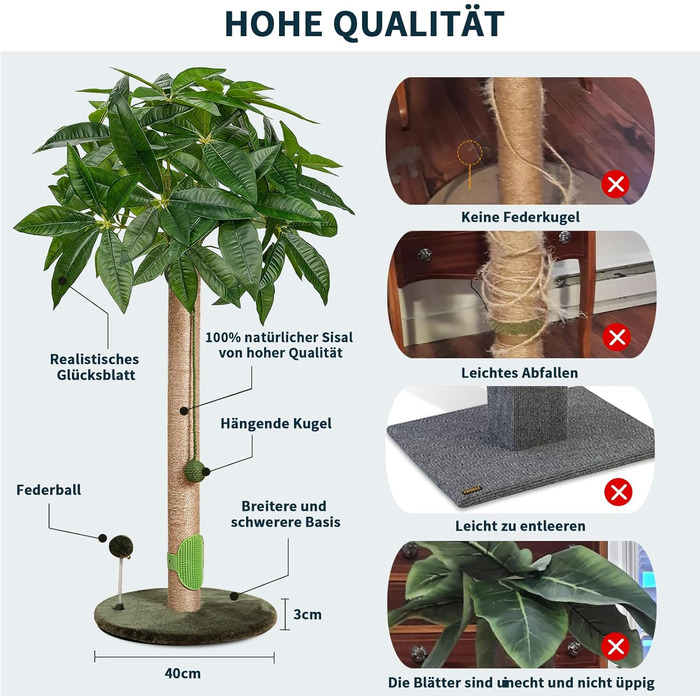 Котяча кігтеточка Meowoou з м'ячиком та стовпчиком 89 см з сизалевого мотузка, кігтешкребок для котів будь-якого віку (Fortune Tree)