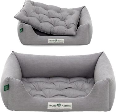 Ортопедичне ліжко для собак HOUND & NATURE Zermatt, корзина для собак середніх порід з високим бортиком, м'яке собаче ліжко з подушкою (M - 95x70 см, S | 75x60 см, світло-сірий)