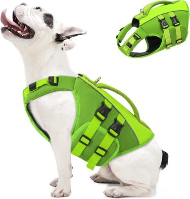 Queenmore Жилет для плавання для собак, розмір M, зелений. Безпечний жилет-спасатель для собак середніх порід з ручкою для надійного контролю.