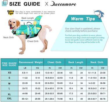 Жилет рятувальний для собак Queenmore, регульований, для середніх та великих собак, з високою плавучістю та міцним ручним тримачем