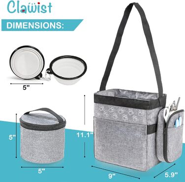 Трансферна сумка для собак Clawist, сіра, з контейнерами для корму та аксесуарів, для подорожей літаком