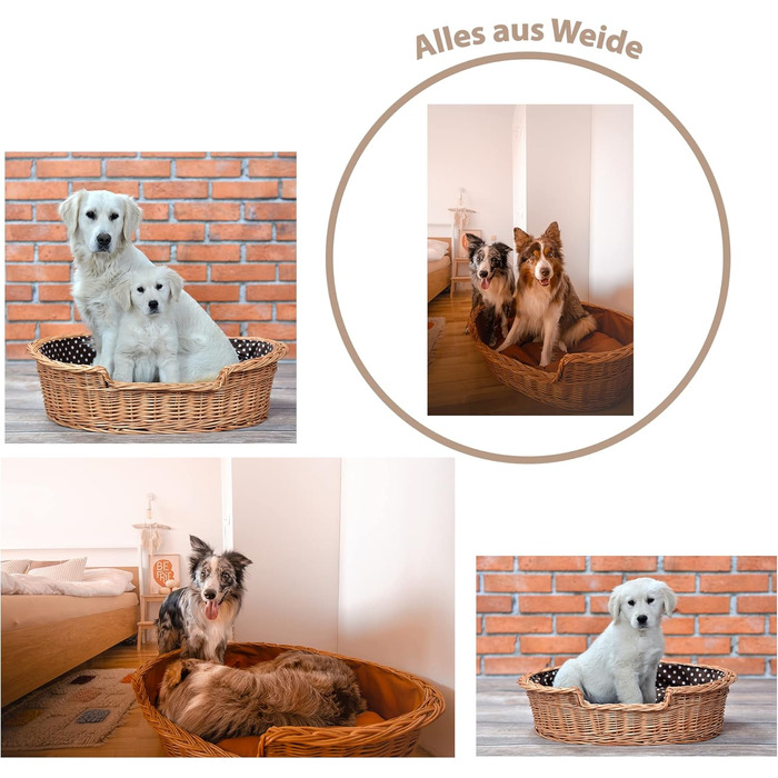 Плетений кошик для собак і котів з подушкою e-wicker24, натуральна лоза